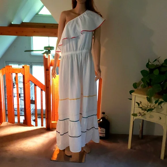 chinese dress ladies Verlaine White Linen Blend Maxi Dress - US 14